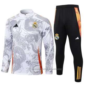 Chandal de Sudadera del Real Madrid Dragon Nino 24/25 Blanco